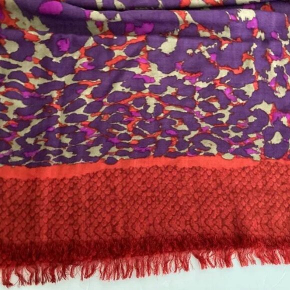 Coach Red Purple Magenta Wool Scarf Shawl Pashima Fringe 50" X 50" - Picture 3 of 11